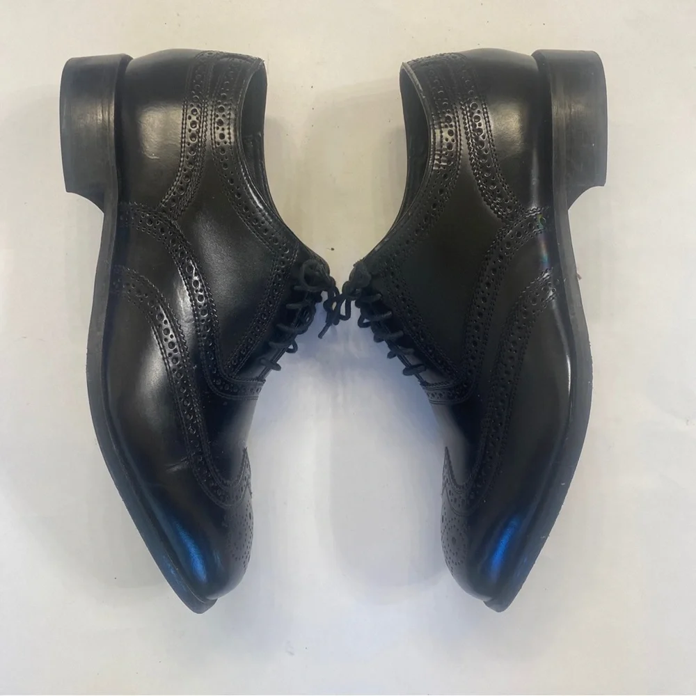 FLORSHEIM Black Wingtip Lace Up Dress Shoes Mens 9.5 D EUC lcsr $130